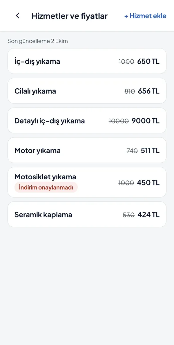 Hizmetler listesi