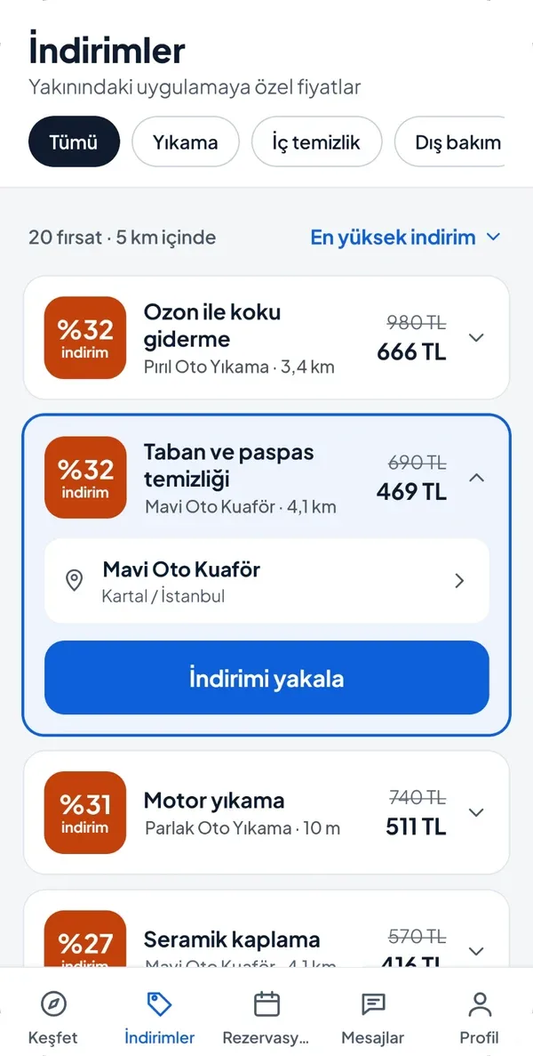 İndirimi yakala ekranı