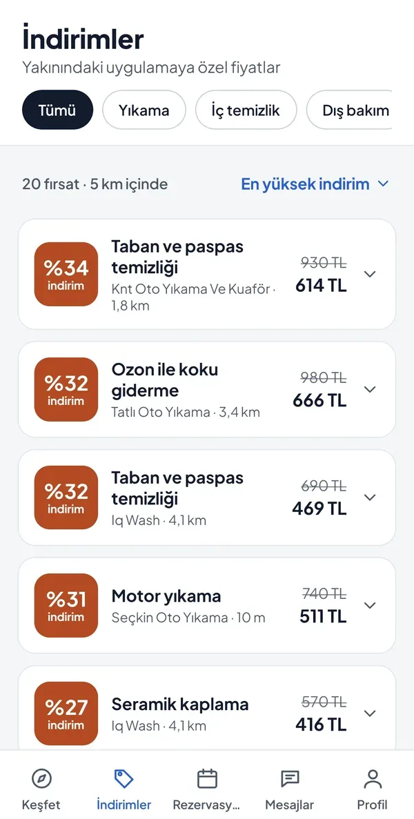 İndirimler ekranı