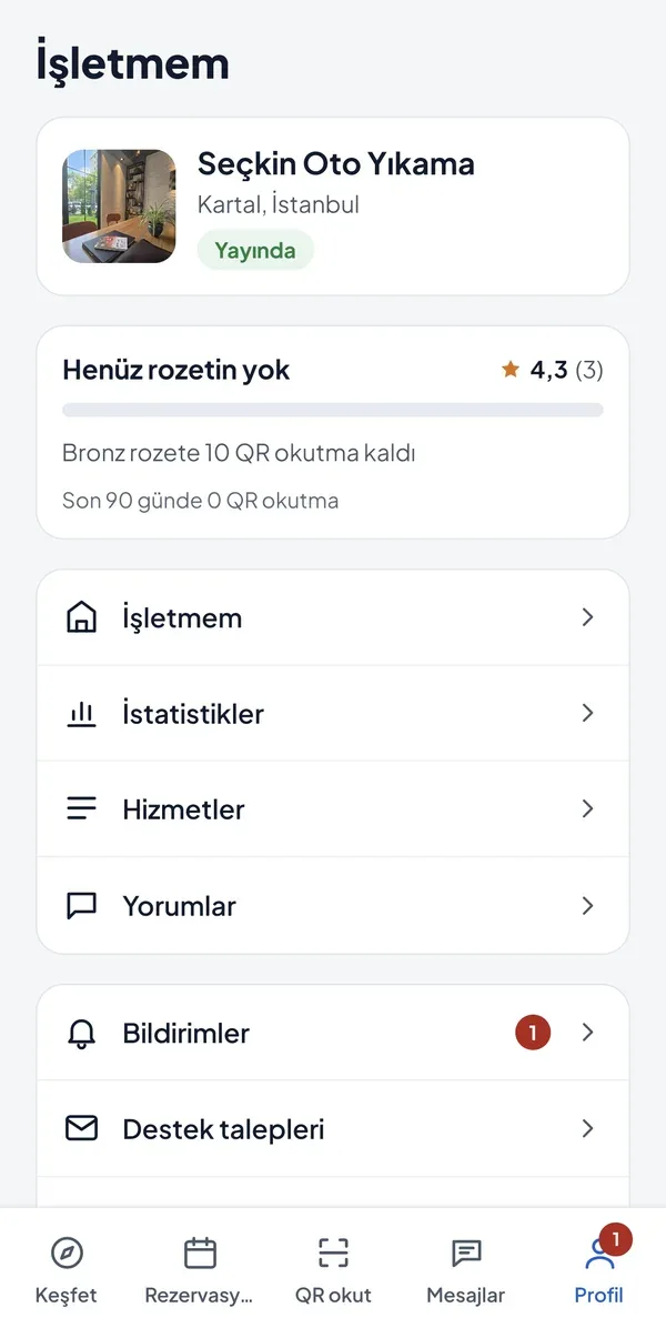 İşletmem ekranı