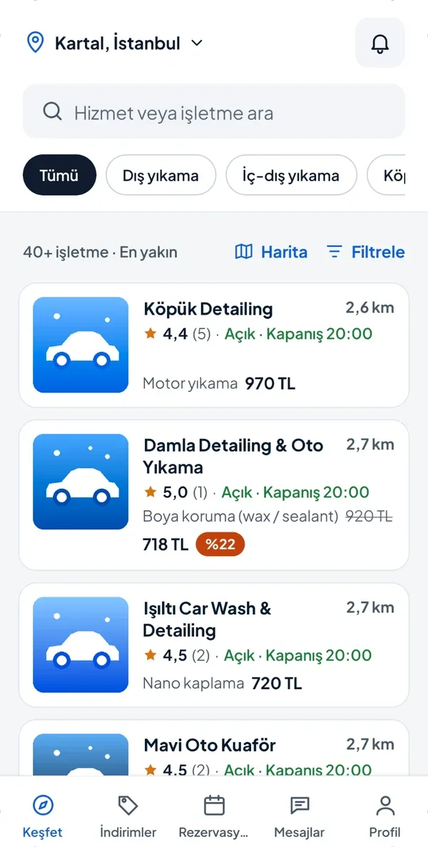 Yakındaki işletmeler listesi